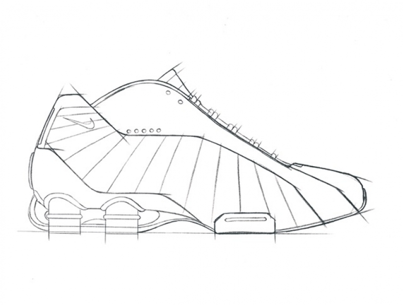 第一双 shox 篮球鞋 shox bb4 由 eric avar 设计,这是这双鞋的草图.