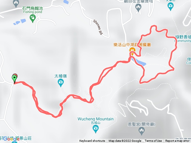 石門路70號登山口-直上山中湖-文筆山登山口進入繞湖一大圈-原路折返