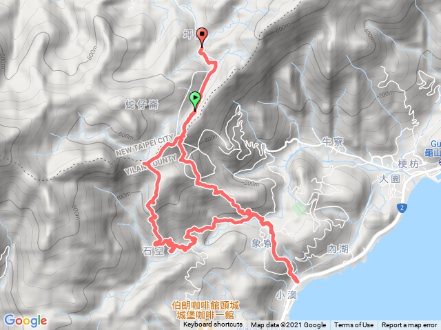 坪溪古道 -> 烏山古道 -> 外澳 -> 烏山古道 -> 坪溪古道