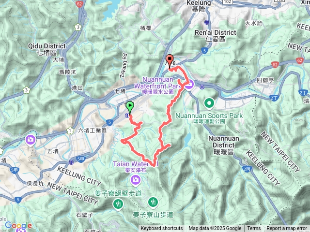 七堵車站-靈惠廟-益壽山-臥龍山-拔西猴山-暖暖砲台-外西勢坑山-三疊山南峰-三疊山-三疊山北峰-八堵山-富健山-八堵車站
