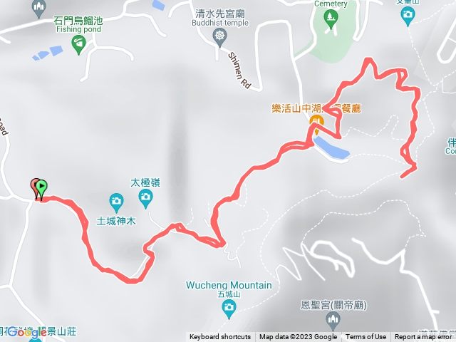 石門路70號登山口-直上山中湖-繞湖4分之3圈後原路折返回山中湖-再折返回70號登山口