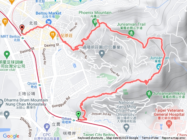 奇哩岸到奇岩山-軍艦岩-照明寺-丹鳳山-北投站