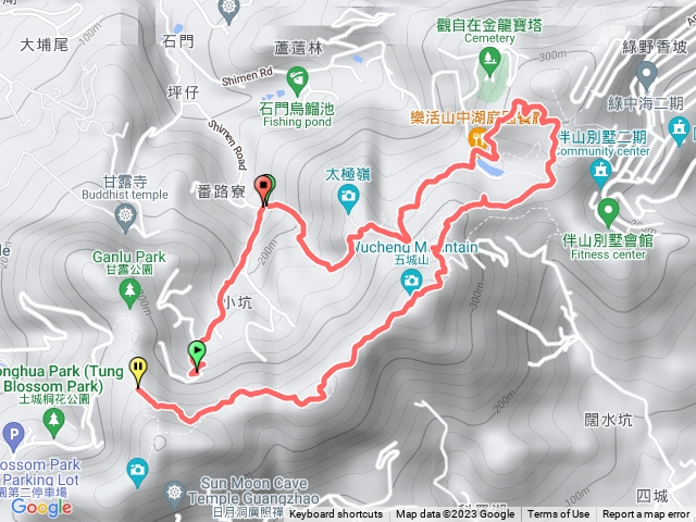 石門路70號登山口-直上山中湖-文筆山登山口-天上山縱走至五城山-天上山縱走至天上山鞍部-從楊桃樹登山口下-產業道路回70號登山口