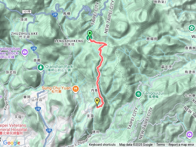 擎天崗>擎天崗山東峰>後湖底山>新圳頭山>清風亭>内厝