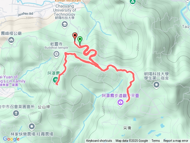 朝陽科大、尖後土地公、阿罩霧山