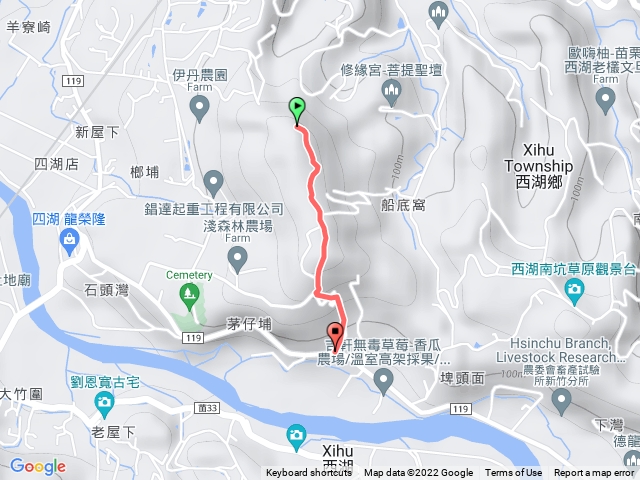 🔺苗栗/西湖/槺榔埔山，H183m (三等三角點 | 第119號）⬅️ H185m (海軍三角點 | 第1036號）