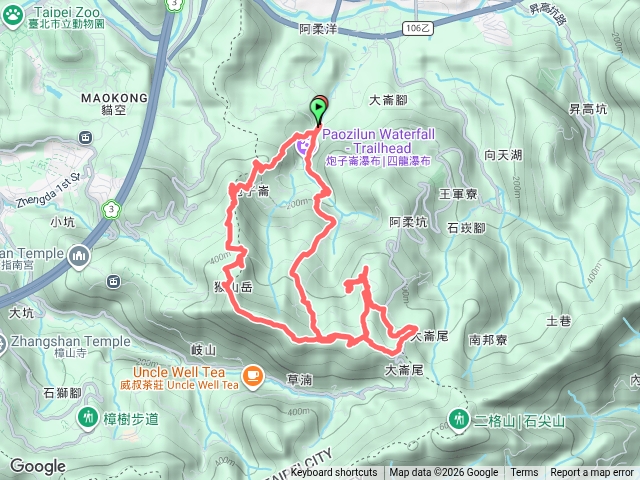 炮子崙步道～猴山岳（北北、北、前峰）～阿柔洋山（西峰,西北峰）～林家草厝～茶山古道～炮子崙瀑布。（北市文山、新北深坑）預覽圖