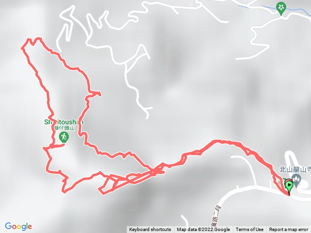 獅仔頭山登山口→觀獅坪→大樟樹→獅仔頭山前峰→防番古碑→石寮遺址→磺窟戰俘營遺址→一等三角點→大土匪洞→獅尾格平→獅尾山登山口→獅腰古道入口→觀獅坪→獅仔頭山登山口