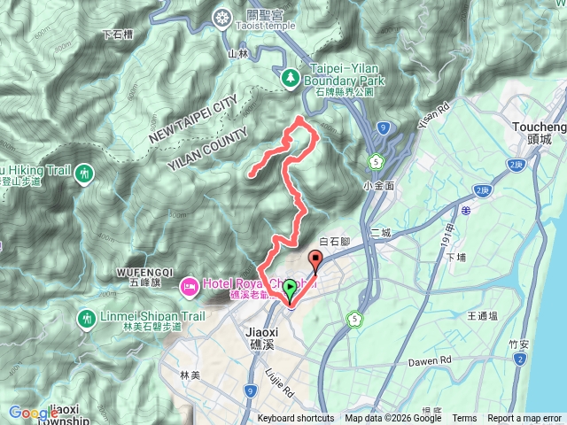 跑馬古道上鵲子山（礁溪富士山）搭南港6：36分區間快扺礁溪8：00，攻山頂10：20分，回程搭礁溪1