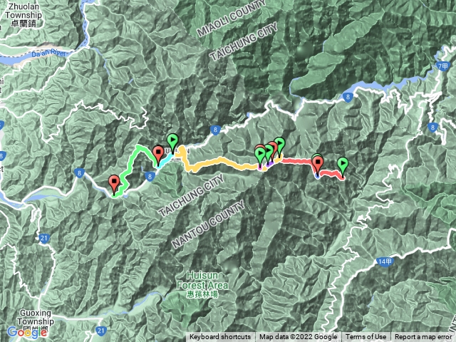 白馬屋東 (白姑大山、白姑三叉峰、白姑西峰、馬崙山、屋我尾山、東卯山下東卯南稜到谷關馬路) (感謝Chris錄製軌跡)  (中階探勘艱難路線)