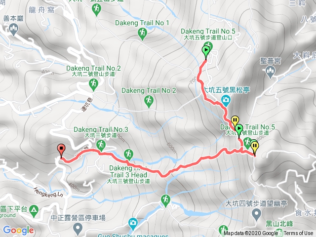 大坑五號上三號下到停車場