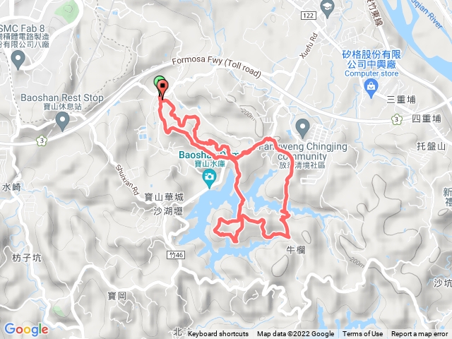 2022-3-4 寶山水庫群峰─福龍宮→柯子湖山→環湖步道→西北峰→西峰→中西峰→中峰→後湖步道→東峰→尖山→菜堂山→福龍步道→晶圓基點→科管局航測點