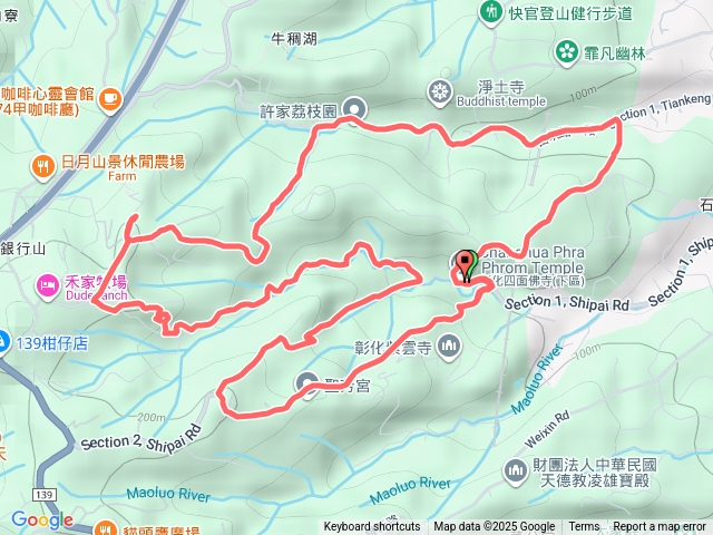 石牌路、石牌親水步道、田坑路、四面佛寺