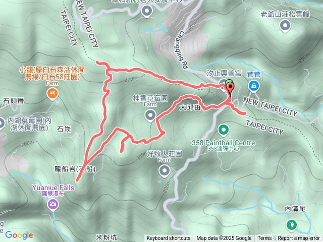 大邱田山東南峰>大邱田山>白石湖山東峰>白石湖山>開眼山>龍船岩>石崁山>大邱田山東峰小O形8連峰 ##興善宮起完登預覽圖