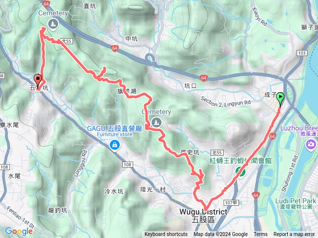 洲仔橋站、五股山、御史坑山、旗竿湖農場、清園、五股坑山、三重安北宮、茶場站