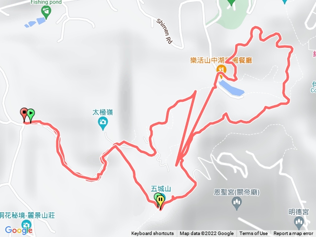 土城石門路70號步道入口-直接上山中湖-文筆山登山口-天上山縱走-五城山-直接回70號步道入口