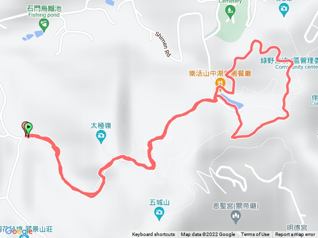 石門路70號步道入口-直上山中湖-文筆山登山口-繞湖一圈從較遠的出口下回山中湖-原路折返70號步道入口