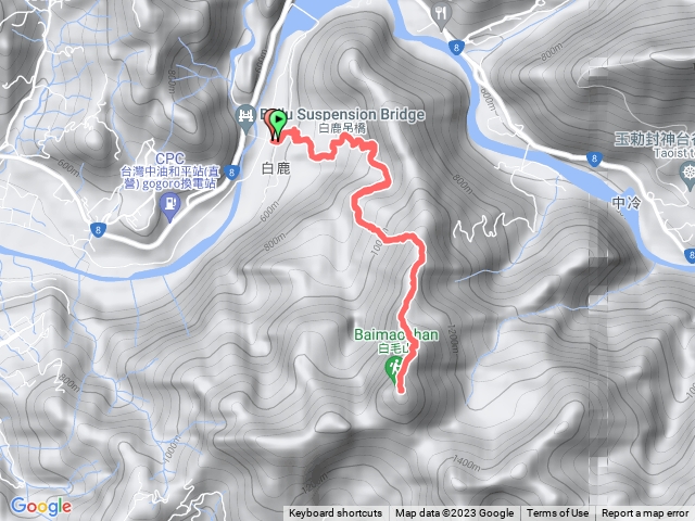 白鹿吊橋至白毛山三角點