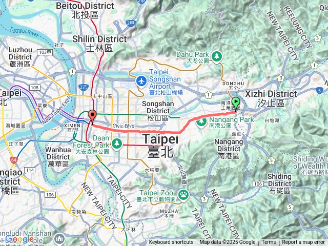 忠孝東路七段(南港展覽館)到一段(監察院)