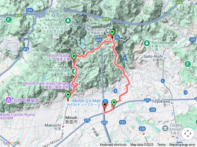 箕面車站-箕面瀑布-勝尾寺-箕面萱野車站