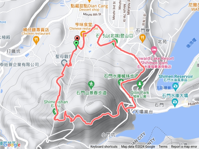 勞工育樂中心＝＞石門山＝＞太元步道＝＞楓林大道＝＞勞工育樂中心Ｏ形