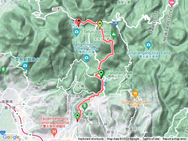 天母古道-磺溪小徑-苗圃-七星山主峰-小油坑-百拉卡人車分道-竹子湖