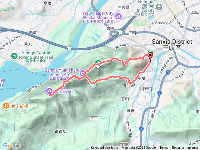 三峽老街、大鐘、鳶山、彩壁、鳶尾山，O型路線逆時針預覽圖