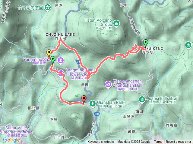 冷水坑-夢幻湖-七星公園-苗圃步道-竹子湖-玉瀧谷-陽明山公車總站