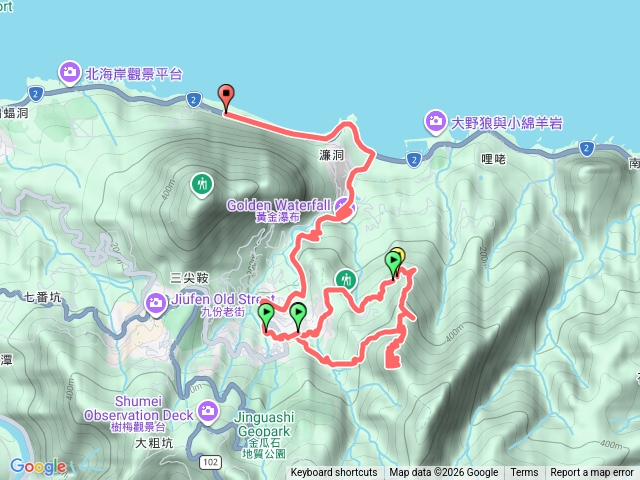 金瓜石 (停車場) -> 無耳茶壺山 -> 煙囪稜 (黃金二稜) O 型 (6.09km 後忘了關紀錄)預覽圖