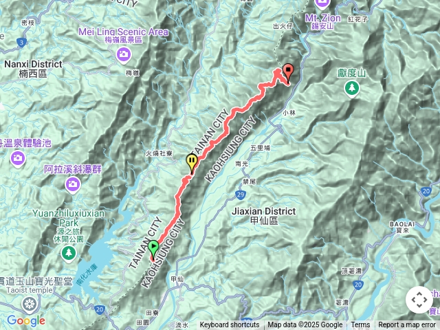 2025-03-29 南瀛綠色長城-大烏山系中段｜六義山四德登山口縱走西阿里關山東側路線｜上四社寮山→燈火尖山→阿里關山→中央尖山→尖山→圓山→939峰→出水仔山→小林山→大烏山→淑女峰