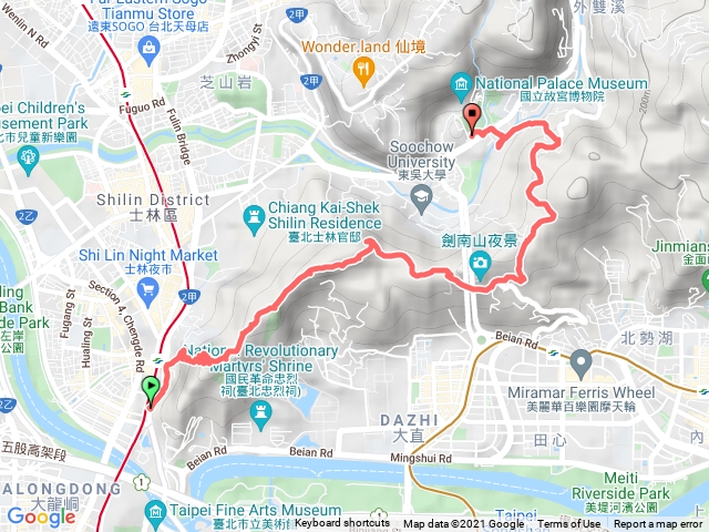 福正宮-水神社-劍潭山-劍南路-鄭成功廟步道-婆婆橋-故宮