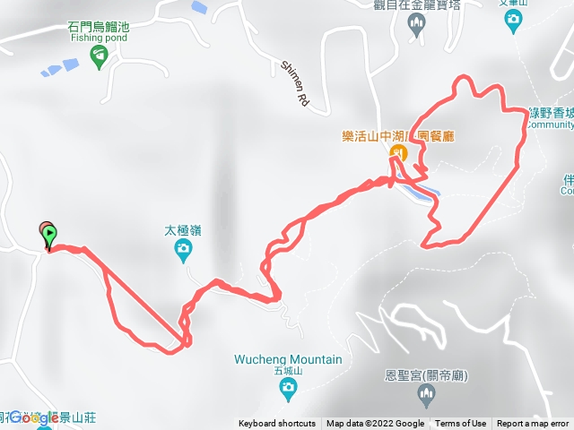 石門路70號登山口-直上山中湖-文筆山登山口處繞湖一大圈-原路折返