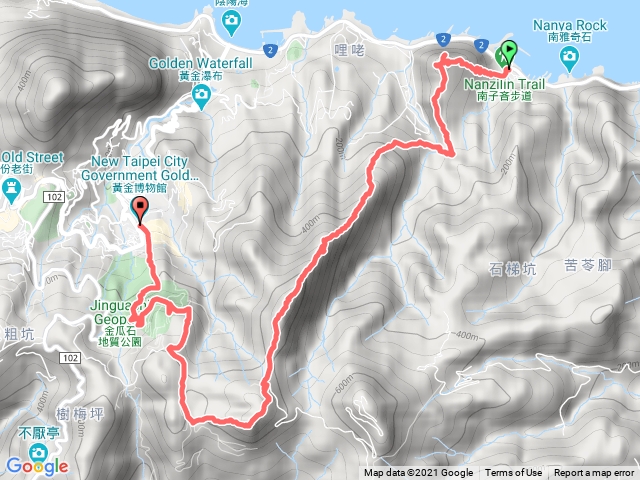 南新宮>劍龍稜>鋸齒稜>半屏山>燦光寮山>地質公園>黃金博物館