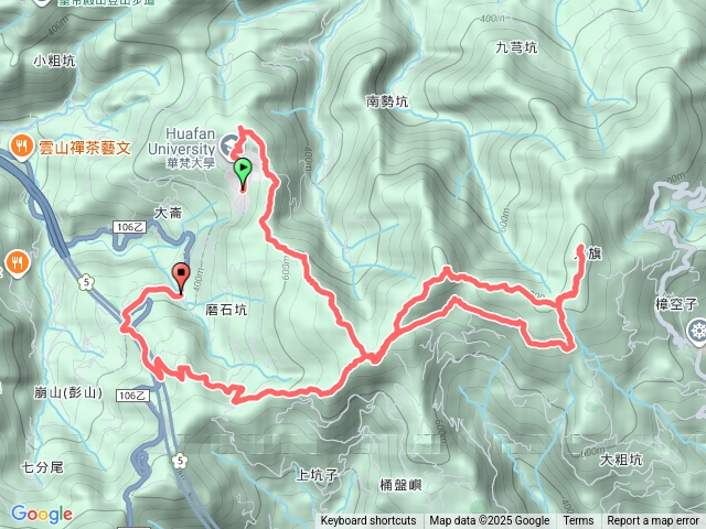 華梵大學，崩山大崙，石碇大崙，南勢坑山，鑽石峰，獅公髻尾山，華梵路口站
