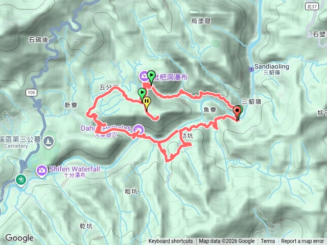 三貂嶺步道、三貂嶺十瀑布、五分寮山、大華壼穴、幼坑古道、三貂嶺O型預覽圖