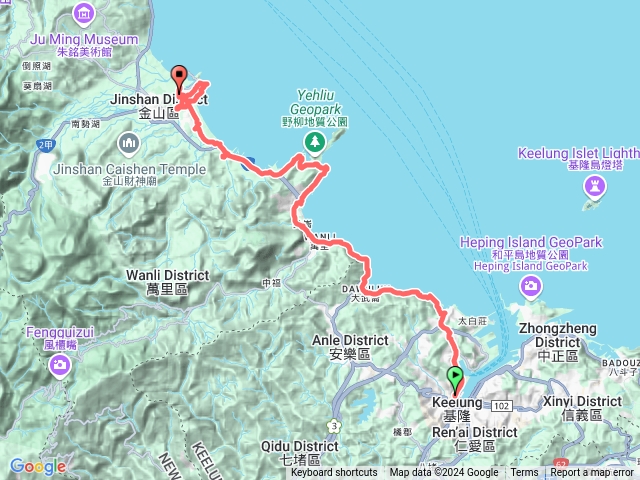 基隆車站-外木山漁港-海龜岩-大武崙澳底漁港-拳頭石-鵬程萬里-龜吼漁港-駱駝峰-野柳隧道-核二廠北展館-光武坑道-水尾漁港-神祕海岸-燭台嶼-黃金湯泡腳