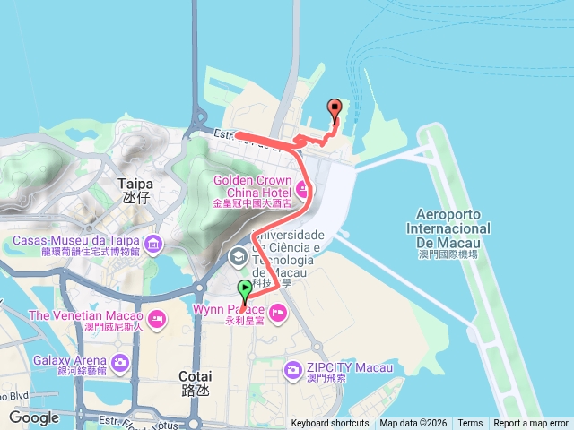 2026.07.10澳門新濠天地穿梭巴士到沊仔客運碼頭軌跡