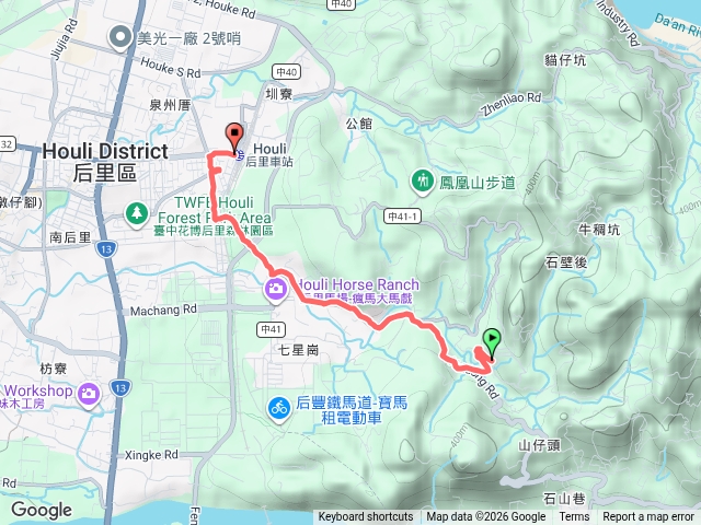 長青山莊到后里車站預覽圖