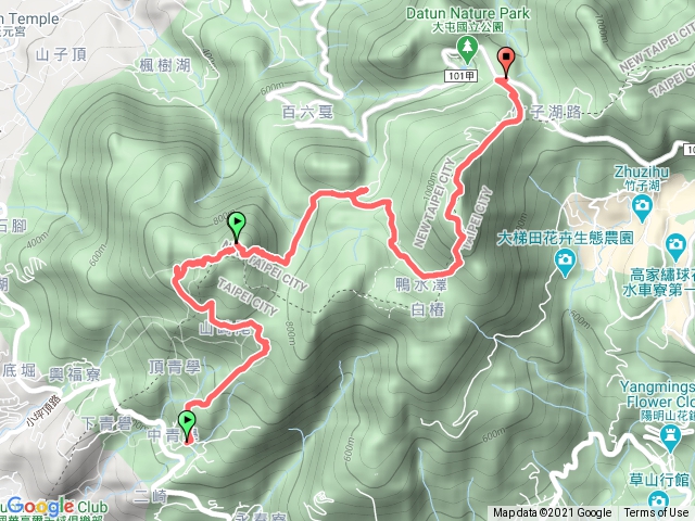 清天宮、向天池、向天山、面天山、二子坪、大屯山、鞍部