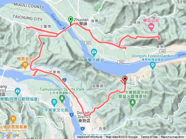 🔺苗栗/卓蘭/內灣東➡️大坪頂山▶️🔺台中/東勢/上坑➡️岡頂西➡️東勢山➡️