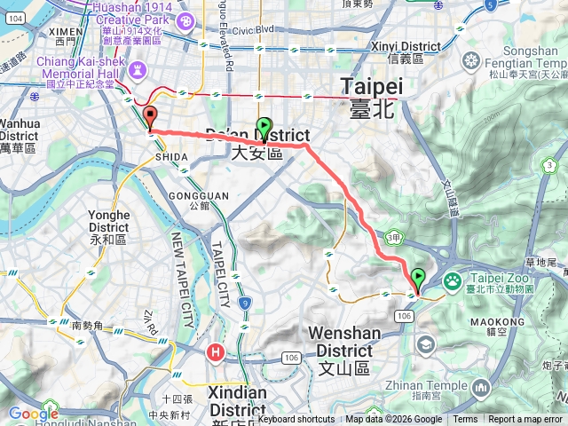 和平東路四段(木柵)到一段(古亭)