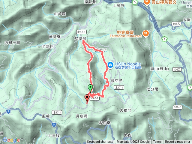 石碇四分子古道+月扇湖山大岩壁O型路線預覽圖