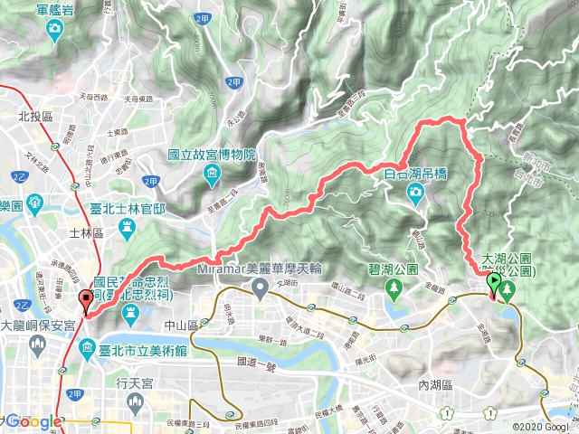 大湖公園站-龍船岩-開眼山-碧山-大崙頭山-大崙尾山-文間山-劍潭站