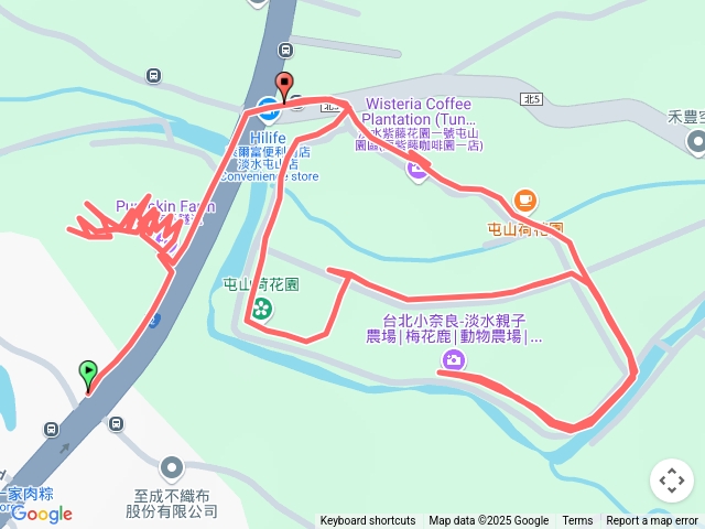 2025-05-08 淡水南瓜隧道─灰瑤子站→淡水南瓜隧道→屯山荷花園→台北小奈良→得安居古厝→紫藤咖啡園→屯山國小站
