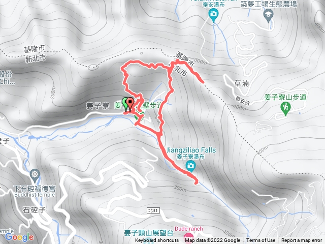 姜子寮瀑布、絕壁、古道、旗尾崙