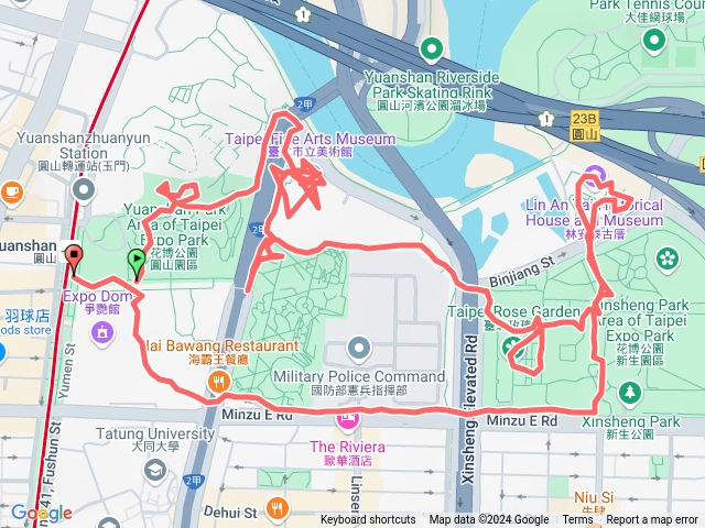 2024-10-04 圓山花博公園漫遊─捷運圓山站→圓山公園→台北市立美術館→台北玫瑰園→新生公園→林安泰古厝往返