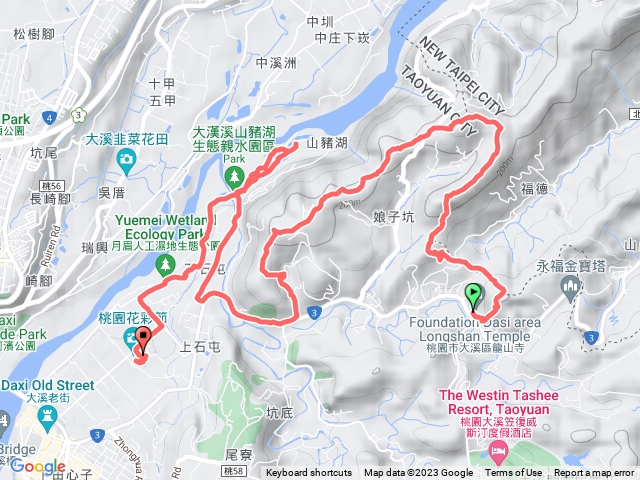 2023-01-14 大溪龍山寺連走月眉落羽松一大溪龍山寺→壽山→烏塗窟山→娘子坑山→妙法寺→山豬湖生態園區→月眉落羽松→李騰芳古宅