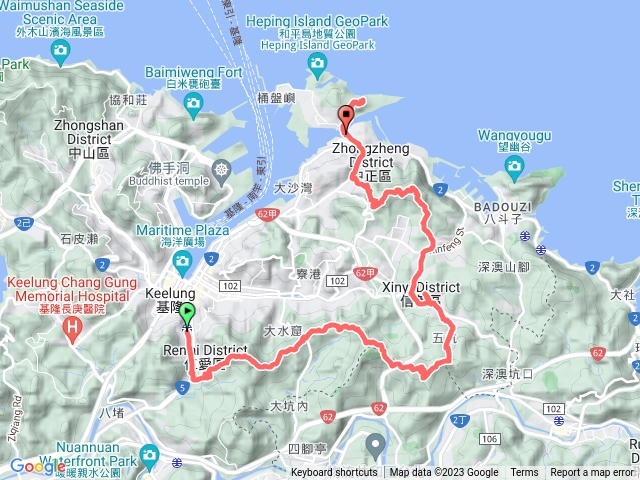 三坑車站-紅淡山步道-小百岳紅淡山—紅淡山東南峰-長命山-四腳亭砲台-四腳亭砲台山-小百岳槓子寮山-正濱彩色屋-社寮東砲台山