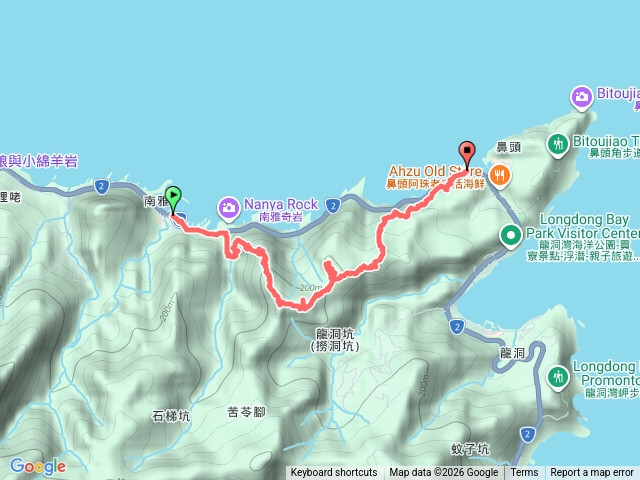 行程計劃： 南雅南新宮>南雅奇岩停車場>黃金8.5稜登山口>南雅山西峰>黃金9稜鼻頭山稜>南雅山>門牙岩(午餐)>鐵達尼岩>下海園古道或出鼻頭山稜>鼻頭角預覽圖