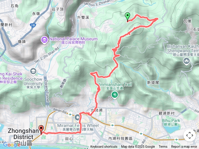 大崙尾山到大直捷運站